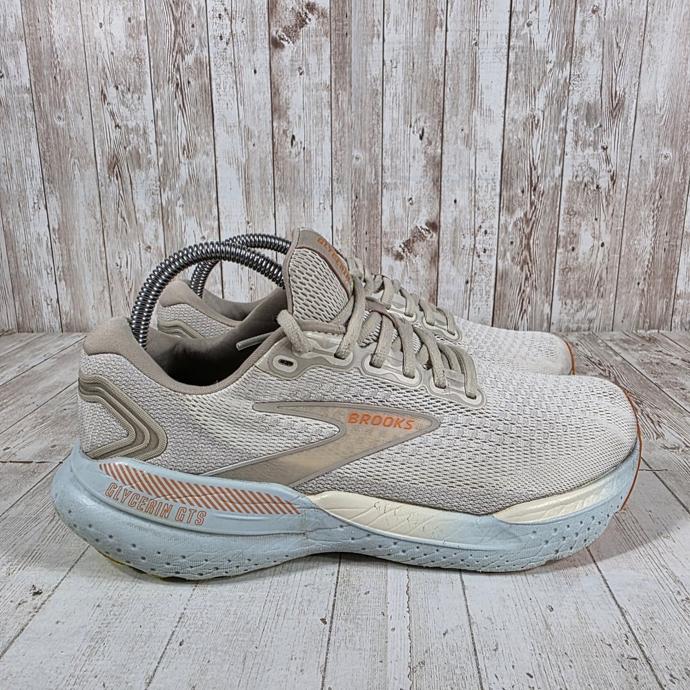 Brooks Glycerin GTS 21 Womens 9 Running Shoes Oyster Alloy Orange 1204091B195